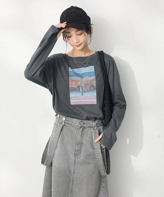 CRAFT STANDARD BOUTIQUE ラメ天竺フォトプリントロンTEE Charcoal Gray