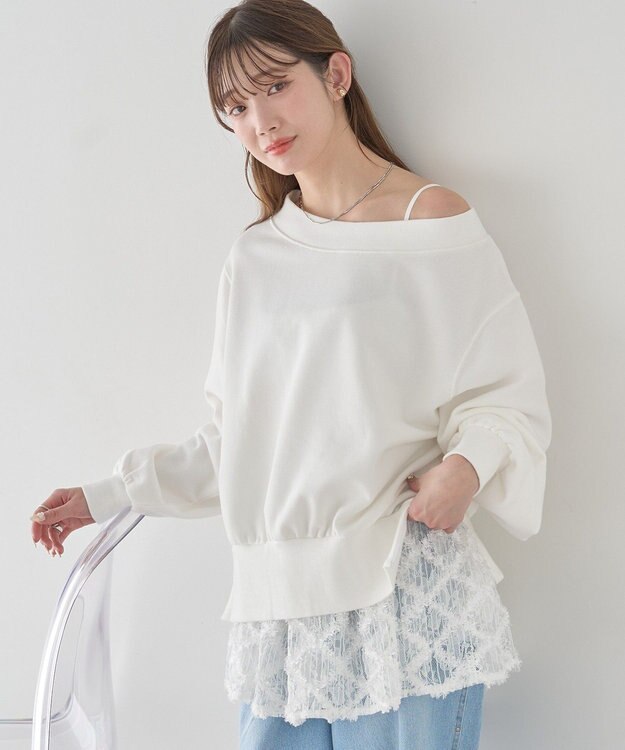 earth music&ecology 裾スリット裏毛プルオーバー Ivory