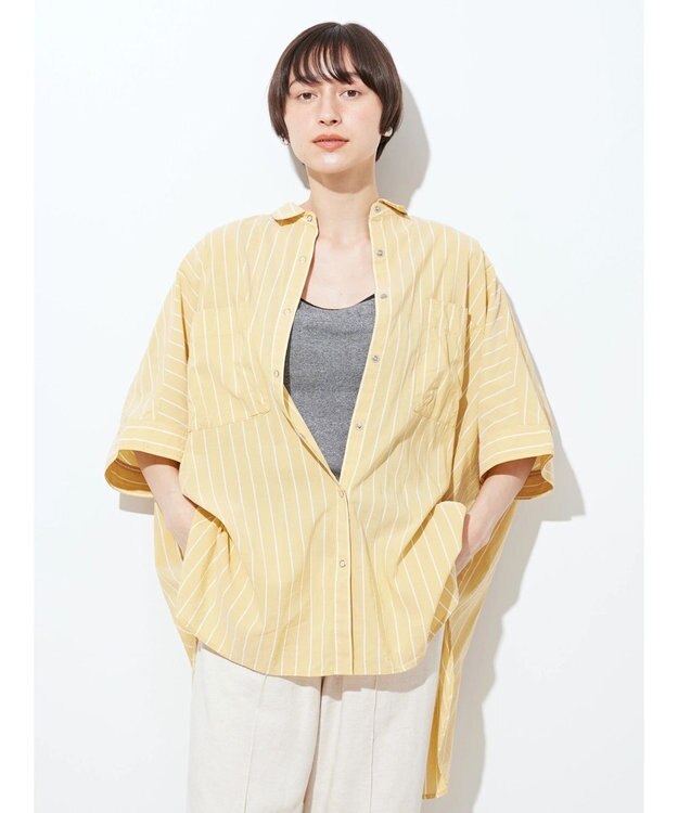 AMERICAN HOLIC ＷポケットバックタックＢＩＧシャツ Stripe