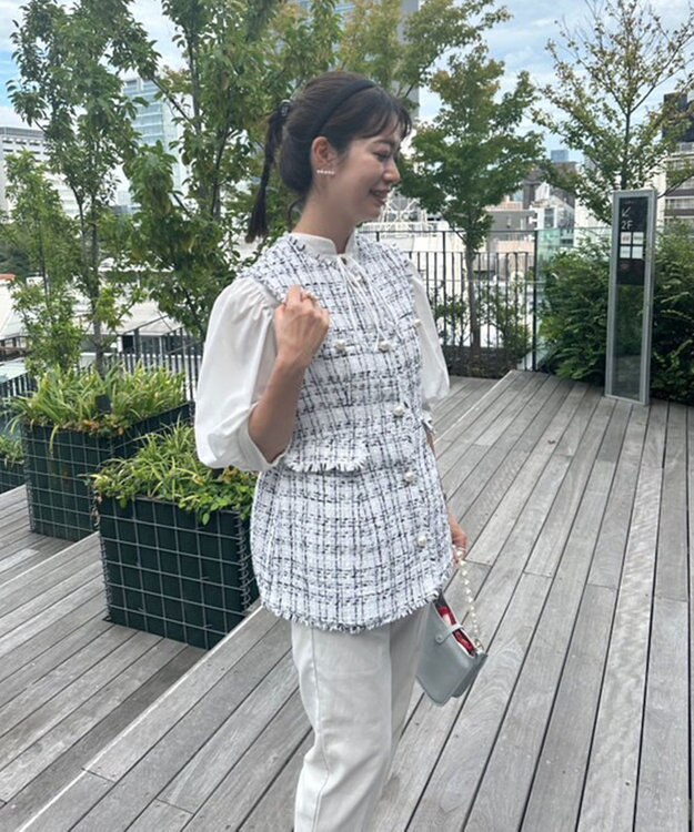 Feroux 【洗える】ラメツイード ジレ ホワイト系1