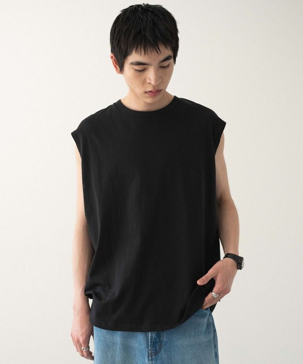 WEGO 【ユニセックス着用ITEM/MLサイズ展開/綿100%】スリーブレスコットンT ブラック