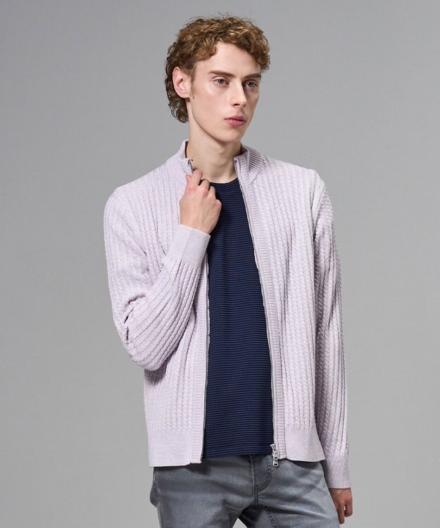 JOSEPH HOMME 【新柄】シルクバルキー　ハイネックジップアップニット ライラック系