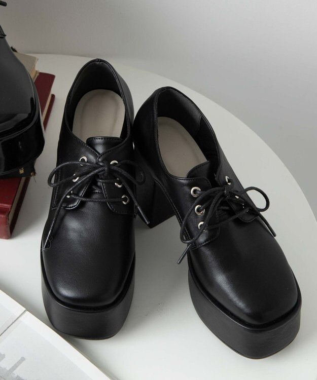 WEGO ボリュームヒールレースアップシューズ ブラック