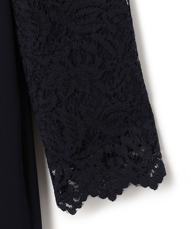 23区 【洗える】トリアセダブルジョーゼット レース切り替え ワンピース ネイビー系