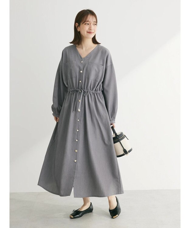 Green Parks ・ＥＬＥＮＣＡＲＥ　ＤＵＥ　Ｖネックイロイロ釦ワンピース Gray Mixture
