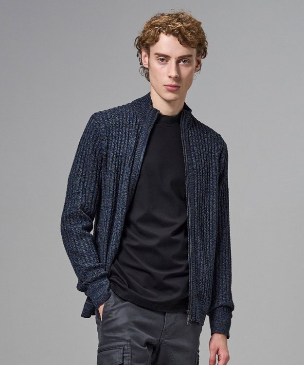 JOSEPH HOMME 【新柄】シルクバルキー　ハイネックジップアップニット ネイビー系