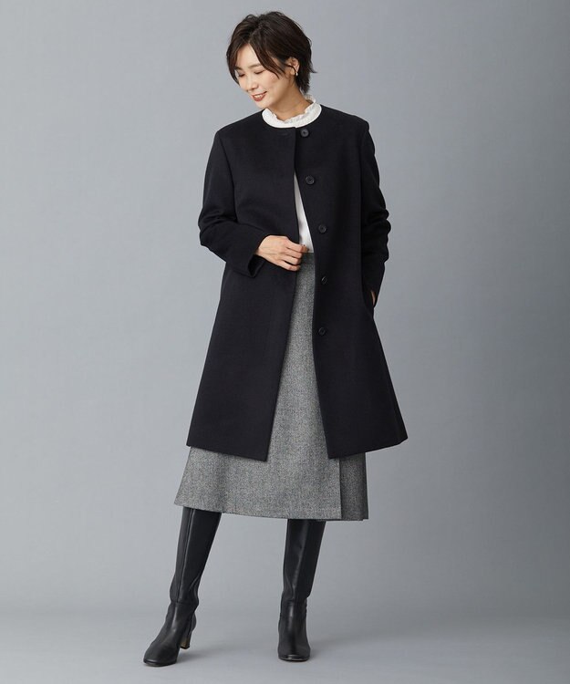 J.PRESS LADIES L アンゴラビーバー ノーカラーコート ブラック系