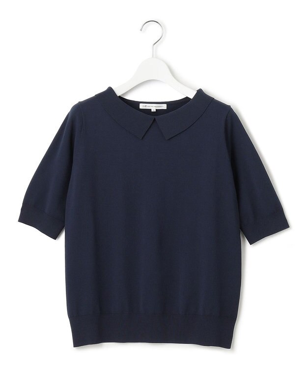 23区 L 【WEB限定】レーヨンポリエステルストレッチ 襟デザイン ニット ネイビー系