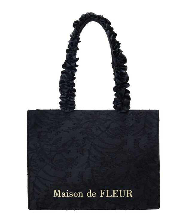 Maison de FLEUR レースフリルハンドルスクエアトートＭバッグ Black