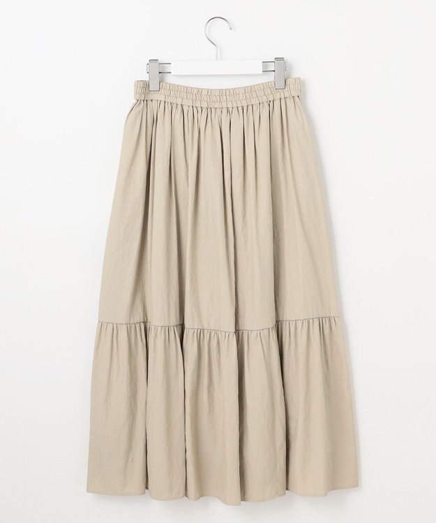 J.PRESS LADIES 【洗える】シャンブレーツイル ティアード スカート ベージュ系