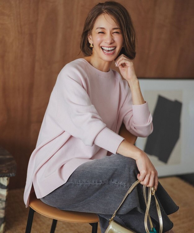 UNFILO コットンカシミヤニット クルーネック ピンク