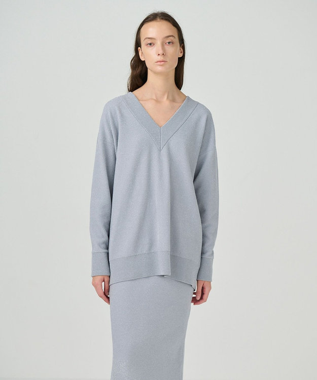 GRACE CONTINENTAL ラメVネックニットトップ グレー