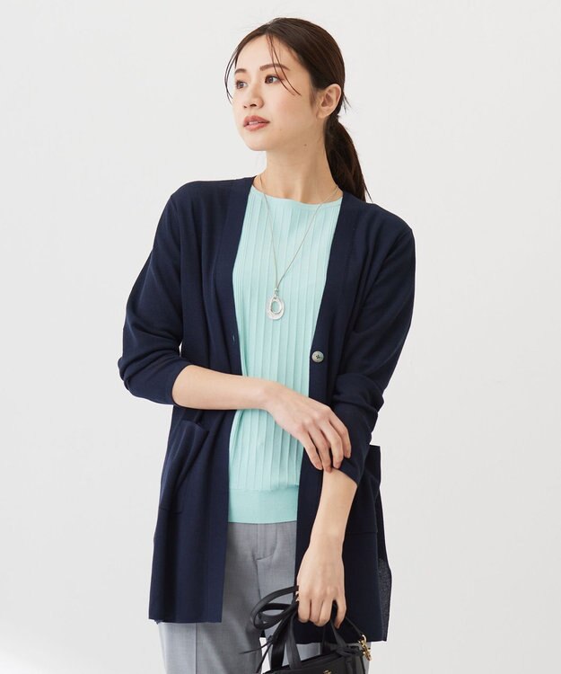 J.PRESS LADIES L 【洗える】Vis/Peスパーク ミディ丈 カーディガン ネイビー系