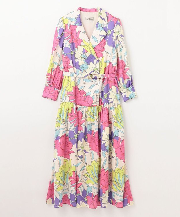 GRACE CONTINENTAL フラワープリントテーラーワンピース ピンク