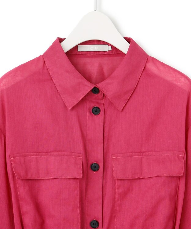 ICB L 【洗える】ラミーコットンボイル シアーシャツ フューシャピンク系
