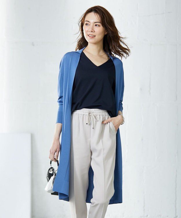 ICB 【WEB限定カラーあり・洗える】シンセティックハイゲージ  ロングカーディガン スマルトブルー系