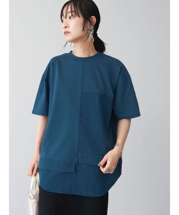 Green Parks 異素材切替ドッキングチュニック Blue Green