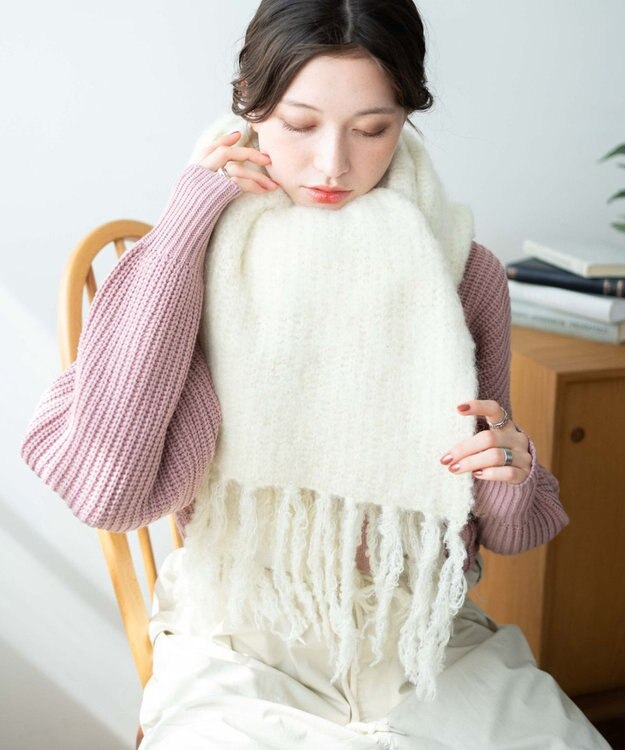 WEGO ブークレニットロングマフラー ホワイトアイボリー