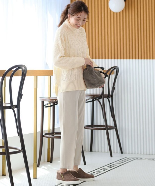 ANY 【6色展開】ソフトアクリルハイネックケーブルニット エクリュ