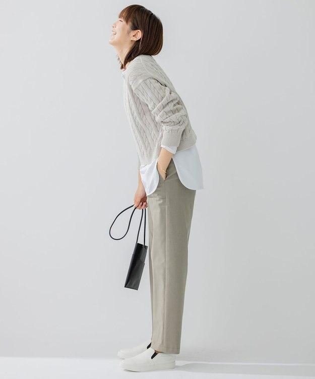 23区 L 【洗える】コンパクトコットンポリエステル ケーブル編み ニット ライトグレー系