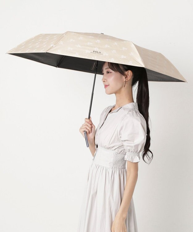MOONBAT 【遮熱・遮光】POLO RALPH LAUREN(ポロ ラルフローレン)フローラル 花柄 晴雨兼用 雨傘  折りたたみ傘 簡単開閉 ベージュ
