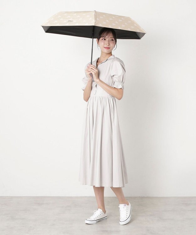 MOONBAT 【遮熱・遮光】POLO RALPH LAUREN(ポロ ラルフローレン)フローラル 花柄 晴雨兼用 雨傘  折りたたみ傘 簡単開閉 ベージュ