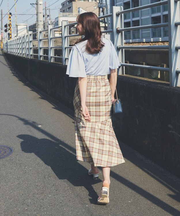 Feroux 【洗える】チェックマーメイド スカート ベージュ系2