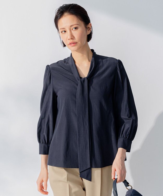 自由区 L 【洗える】TACブライトローン ブラウス ネイビー系