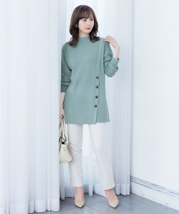 Tiaclasse L 【洗える】1枚でもレイヤード効果のあるサイドボタンチュニック ミント