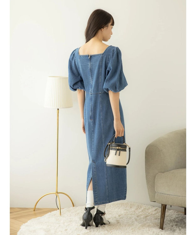 earth music&ecology スクエアネックデニムワンピース Indigo