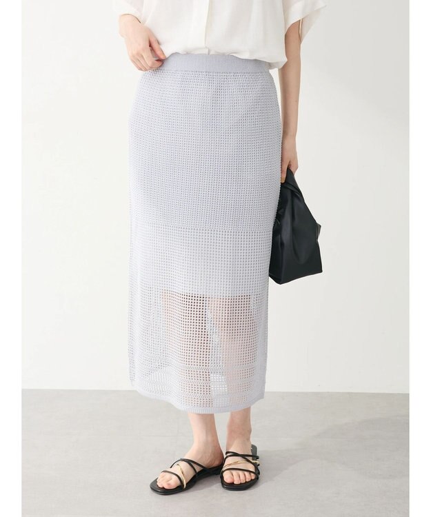 Green Parks ２ｗａｙ　メッシュ編みニットＩラインスカート（ペチ付き） Silver