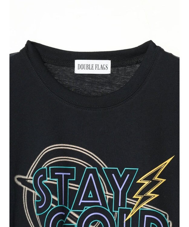 Green Parks ・ＤｏｕｂｌｅＦｌａｇｓ　フリルショルダープリントＴＥＥ Black