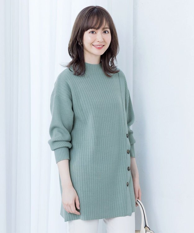 Tiaclasse L 【洗える】1枚でもレイヤード効果のあるサイドボタンチュニック ミント