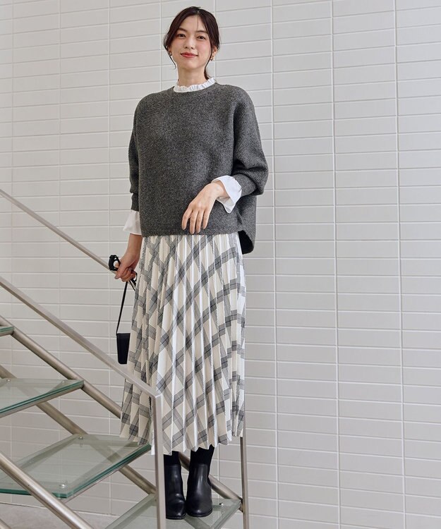 ANY 【新色追加/ウエストゴム】ウーリッシュプリーツスカート アイボリー系チェック