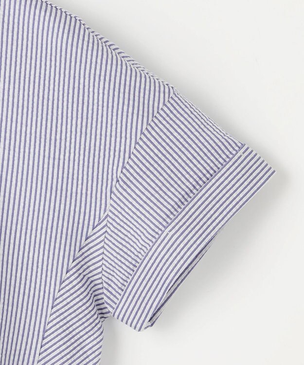 J.PRESS LADIES S 【洗える・抗菌防臭・吸水速乾】サッカージャージー フレンチスリーブ カットソー オフ×ブルー系