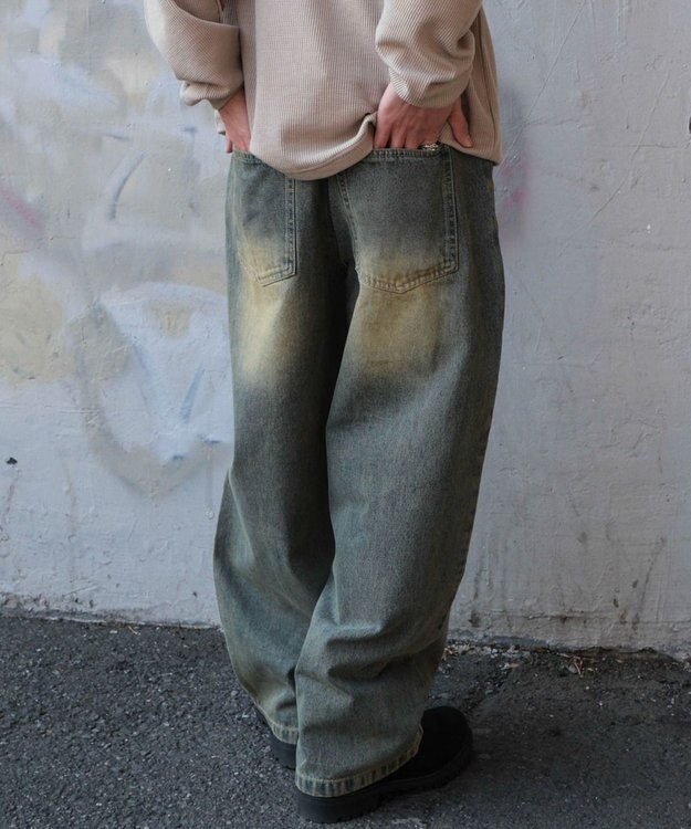 WEGO 【SMLサイズ展開】イージー3Dバレルレッグデニムパンツ デニム淡加工色