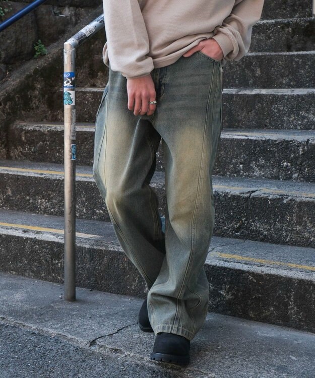 WEGO 【SMLサイズ展開】イージー3Dバレルレッグデニムパンツ デニム淡加工色