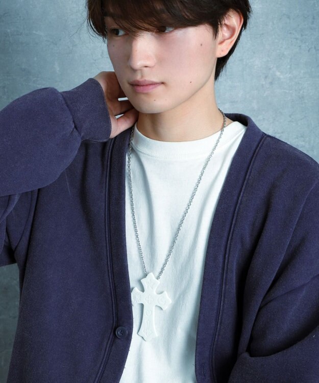 WEGO 【ユニセックス着用ITEM】MPUエンボスロゴクロスネックレス ホワイト