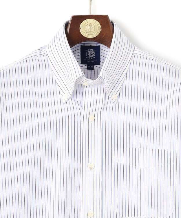 J.PRESS MEN 【PREMIUM PLEATS / 形態安定】スーピマコットンパナマストライプ ドレスシャツ / B.D. サックスブルー系1