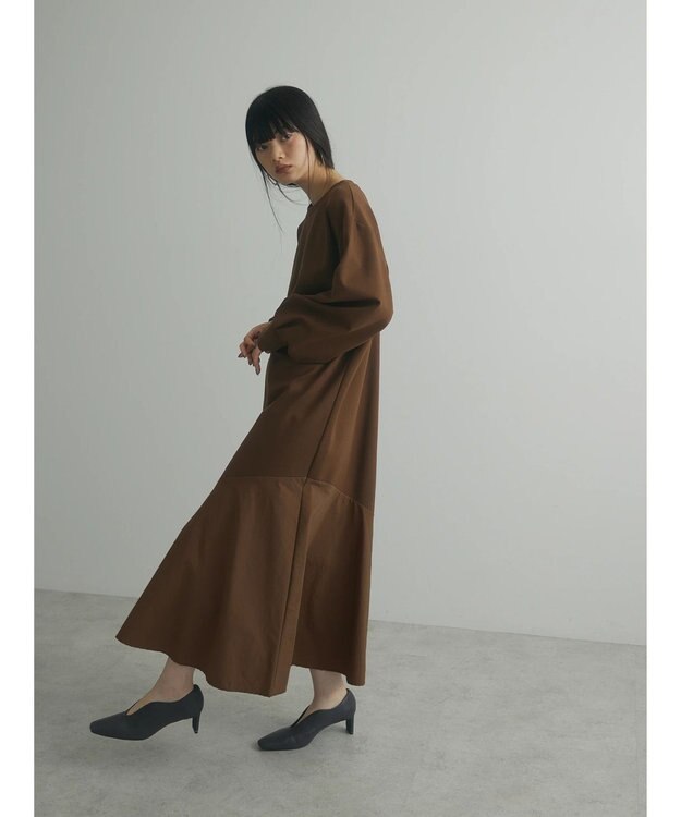 Green Parks armonia．布帛切り替えポンチワンピース Brown