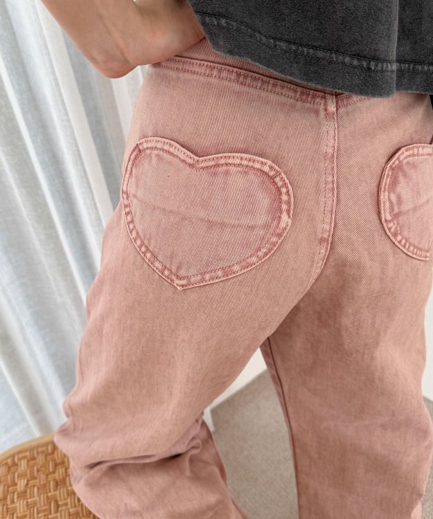 WEGO ハートポケットストレートデニムパンツ ピンク