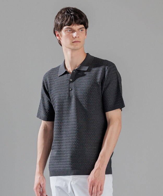 JOSEPH HOMME ヘリンボンボーダー　ポロ グレー系