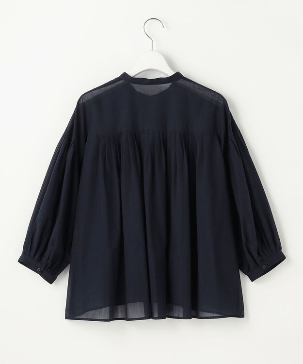 自由区 バンドカラーコットン ブラウス ネイビー