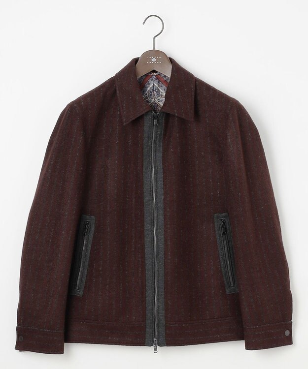 JOSEPH ABBOUD 【イタリア素材/軽量/ストレッチ】ワイドチョークストライプ  ブルゾン ダークブラウン系2