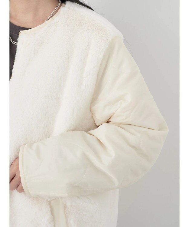 earth music&ecology ファー＆キルティングリバーシブルコート Ivory