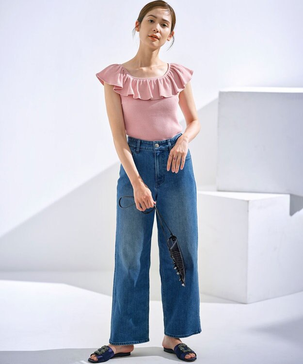 組曲 L 【組曲×setsuko sagittaire】カップ付きフリルTシャツ ピンク系