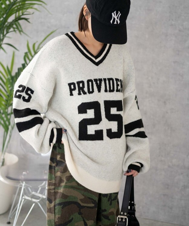 WEGO ナンバリングラインフラッフィーニット ホワイトアイボリー