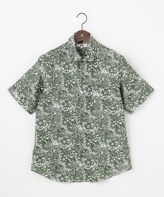 JOSEPH ABBOUD 【キングサイズ・清涼・JAPANファブリック】ビッグリーフサッカープリント 半袖シャツ オリーブ系6