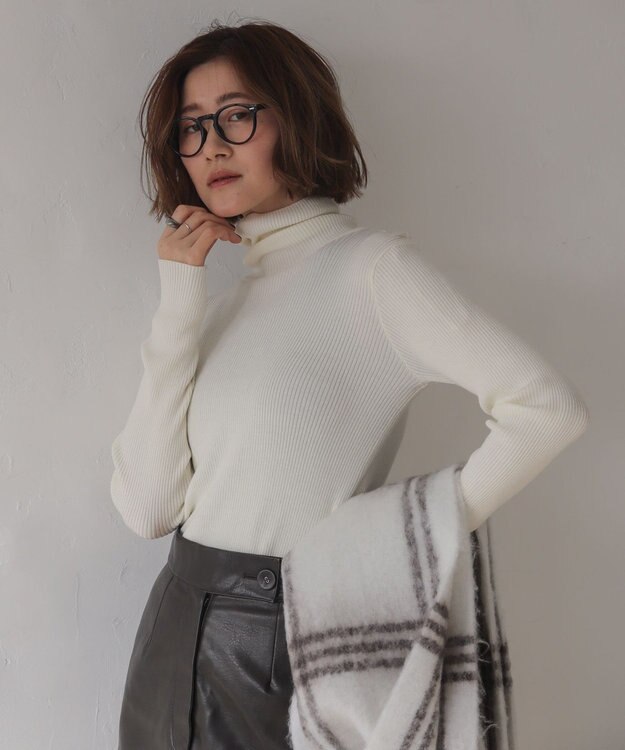 WEGO 【2025年秋冬新作】リブタートルニット ホワイト