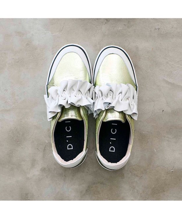 MODE ET JACOMO <D'ICI>フリルベルクロスニーカー イエローメタリック